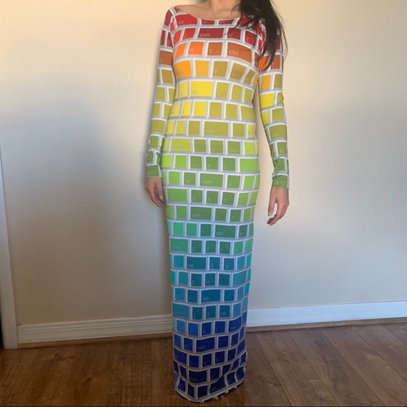Jeremy Scott x Adidas Colorful Keyboard Key Dress RARE Rainbow Colors Maxi - Picture 12 of 12